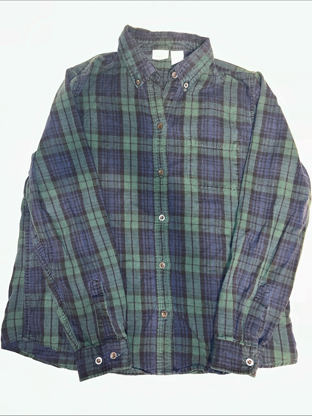 L.L. Bean Green and Navy Plaid Button-Down Shirt